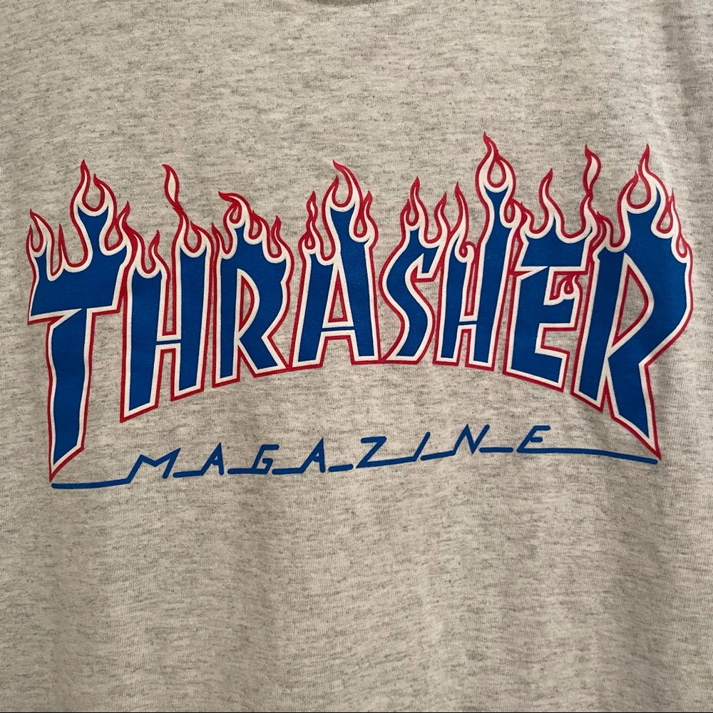 Men’s Gray Blue Thrasher Magazine Skateboard Tee Short Sleeve T-Shirt